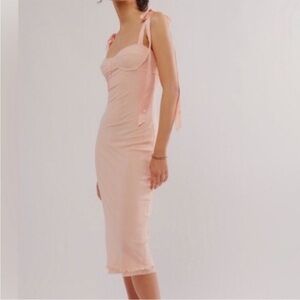 Free People XLarge Dress Intimately Got Glam Mesh Slip Corset Satin Straps pink